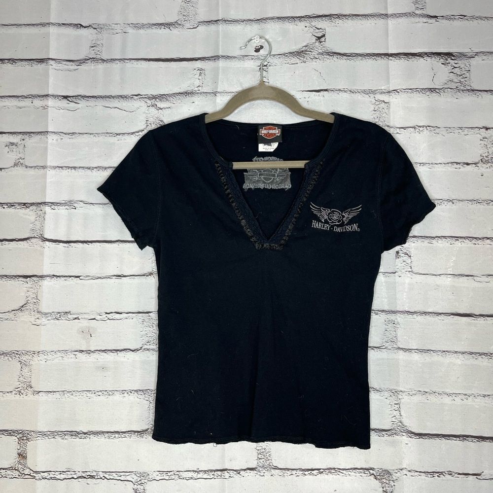 Harley-Davidson Carson City NV Black V‑Neck Tee Sz S Women’s Motorcycle Biker